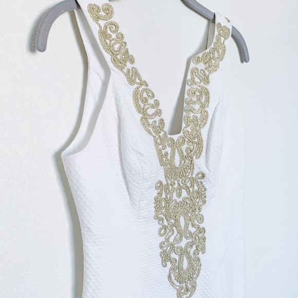 Lilly Pulitzer Shift Dress Suzette Style Sheath Resort White and Gold Size 00 - Picture 4 of 6